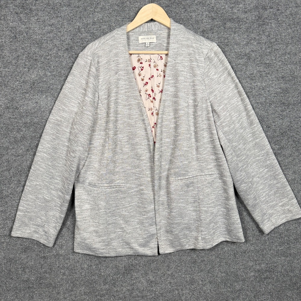 Skies Are Blue Plus Size 2X Curvy Cardigan Gray Heathered Open Front Pockets